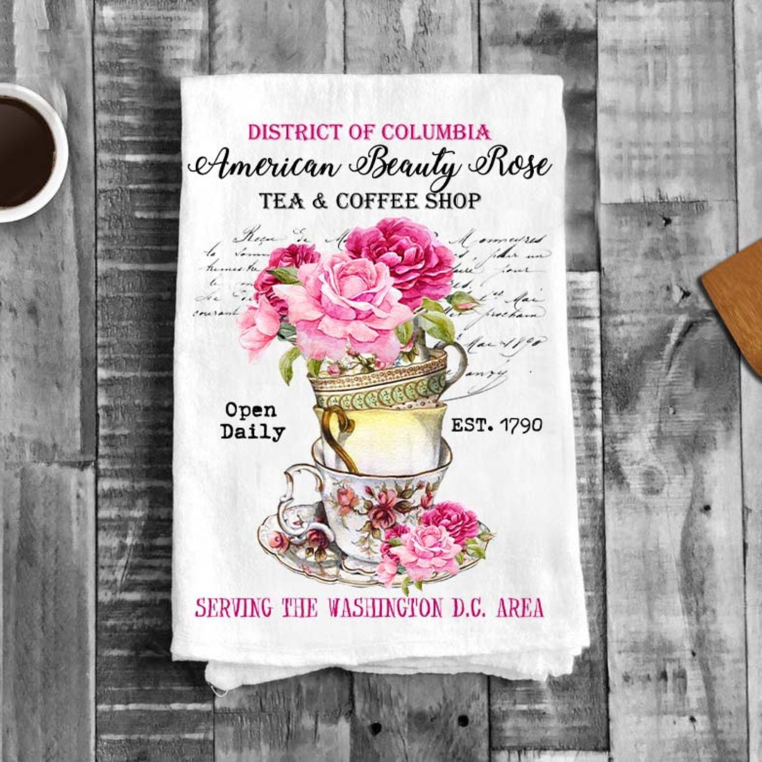 Washington DC State Flower American Beauty Souvenir Flour Sack Tea Towel