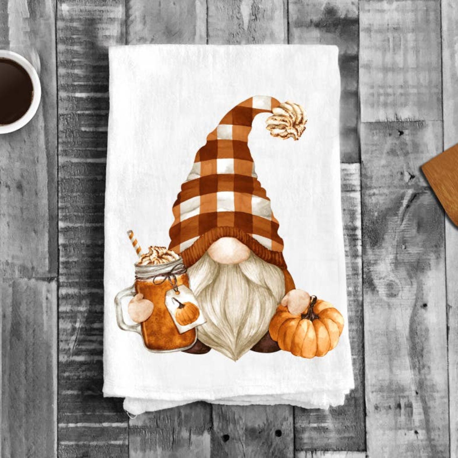 Fall Autumn Gnome Pumpkin Spice  Cotton Tea Towels Kitchen