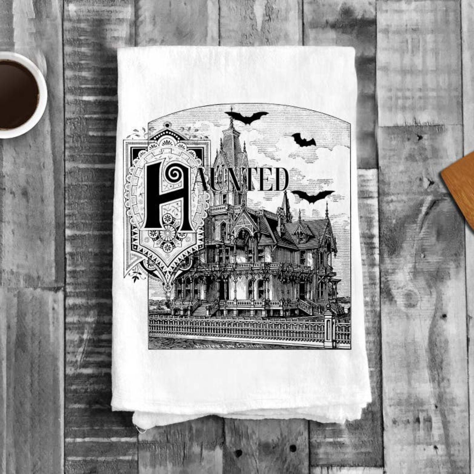 Haunted House Bats Antique, Cotton Tea Towels