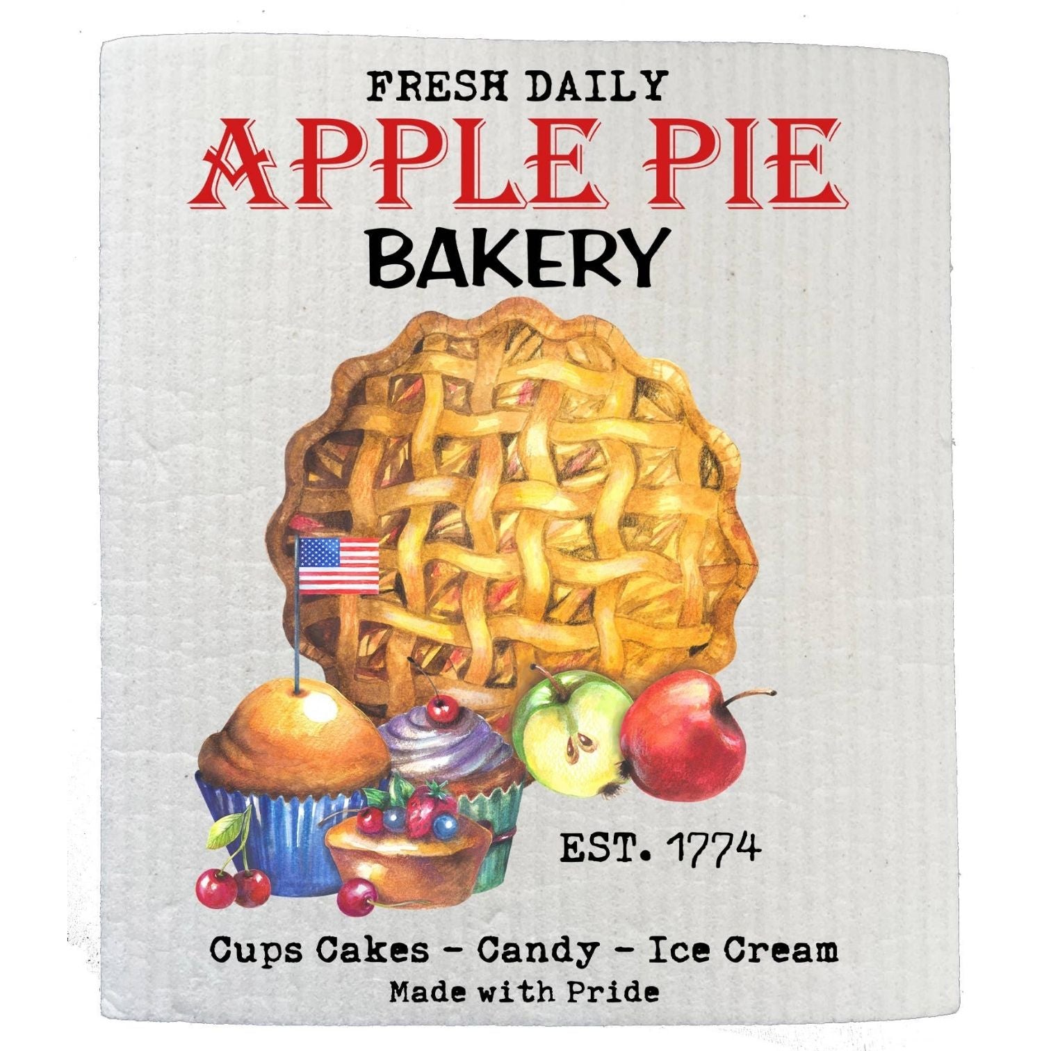 Patriotic Apple Pie Bakery Kitchen SWEDISH DISH CLOTH