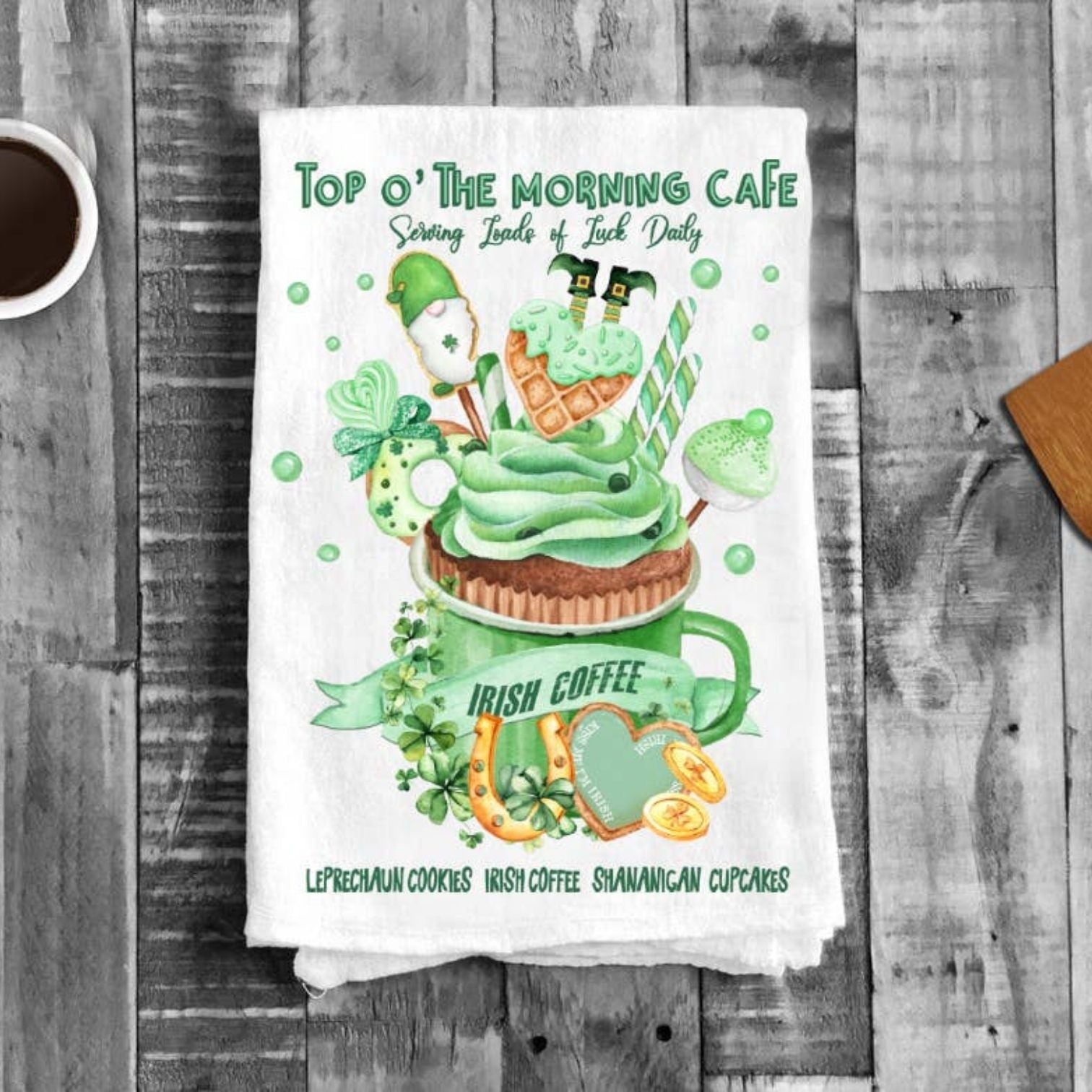 St Patricks Day Irish Coffee Cotton Flour Sack Tea Towel