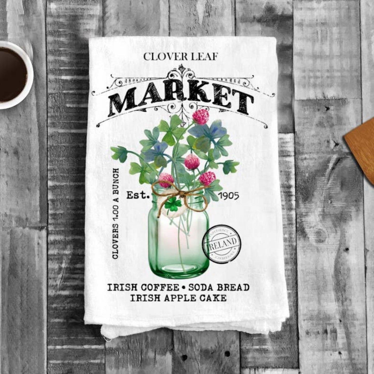 St Patricks Day Farmers Market Cotton Flour Sack Tea Towel