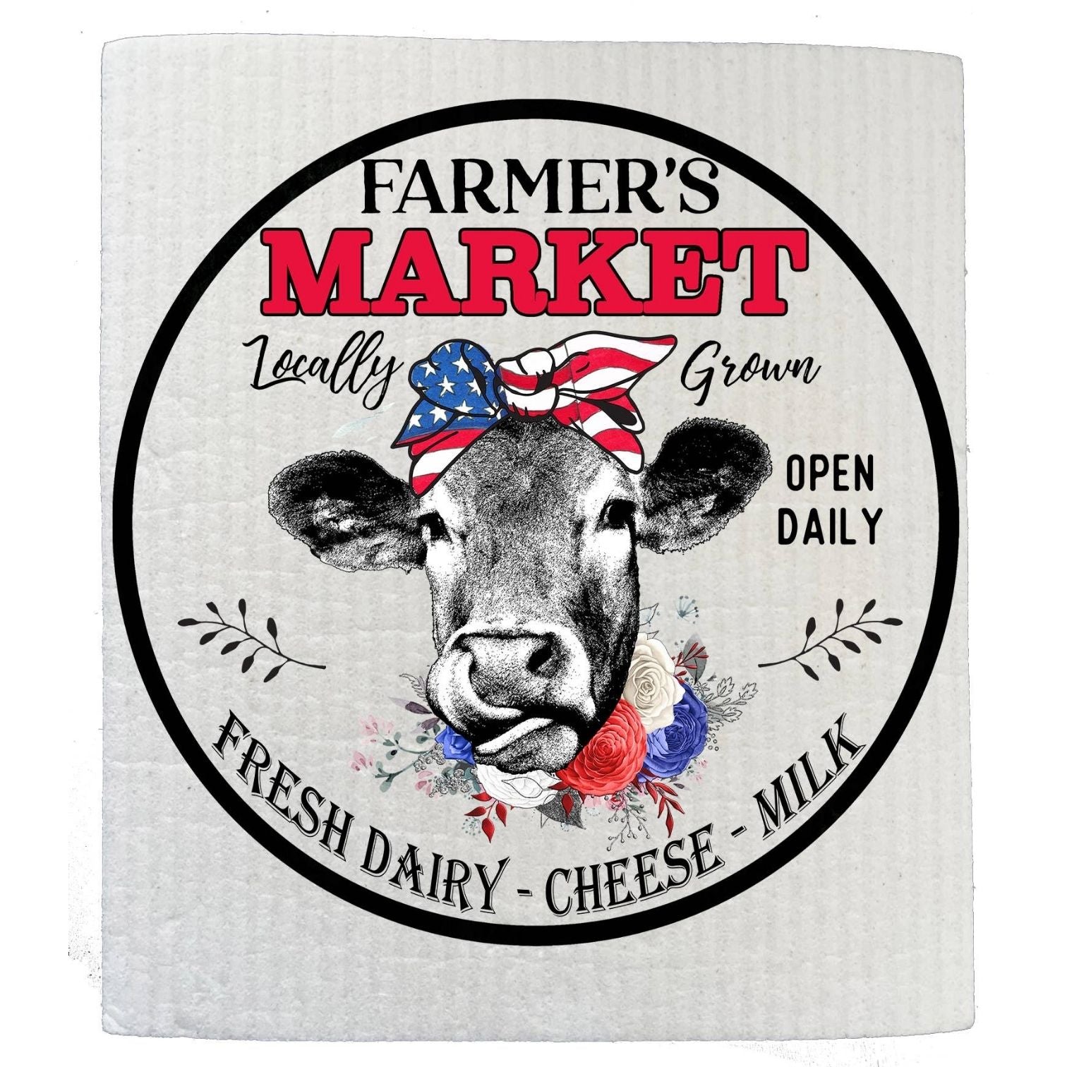 Farmers Market Patriotic Cow Kitchen SWEDISH DISH CLOTH
