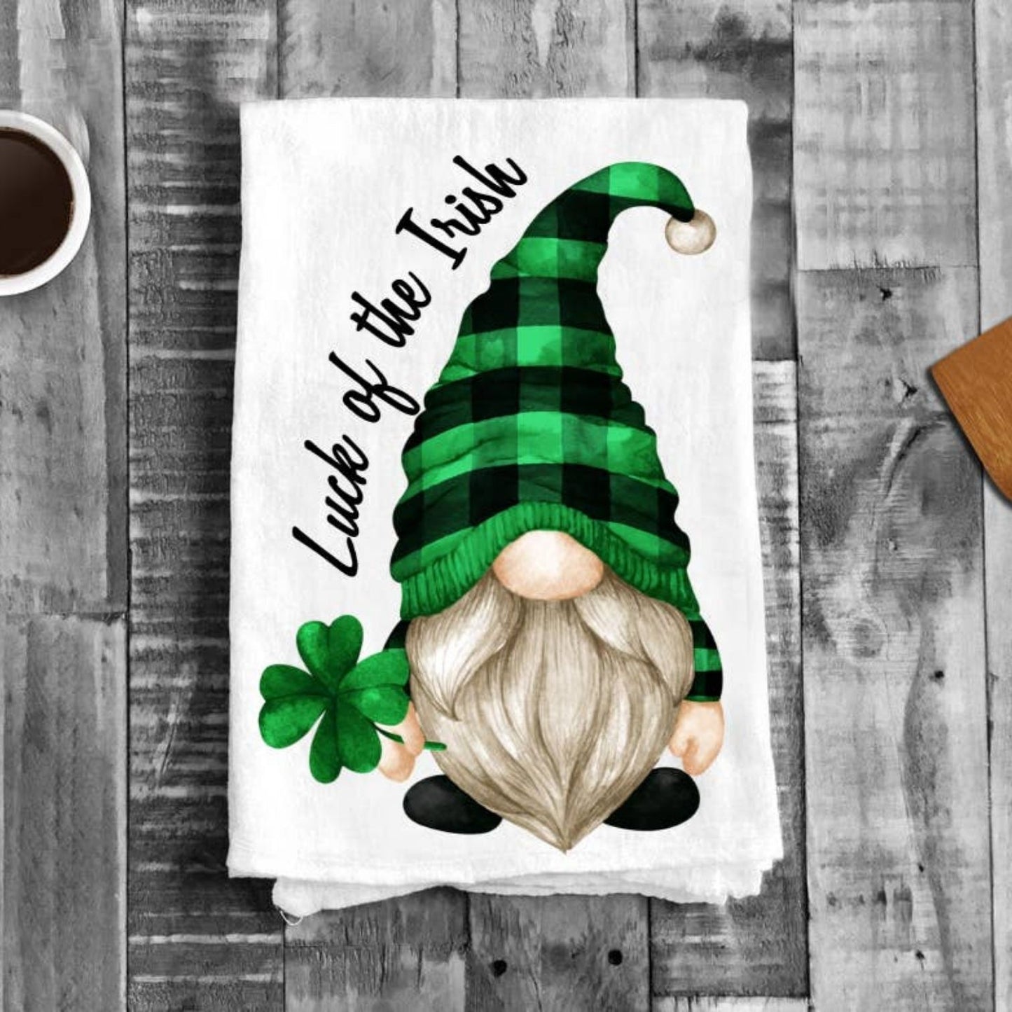 St Patricks Day Gnome Lucky Cotton Flour Sack Tea Towel