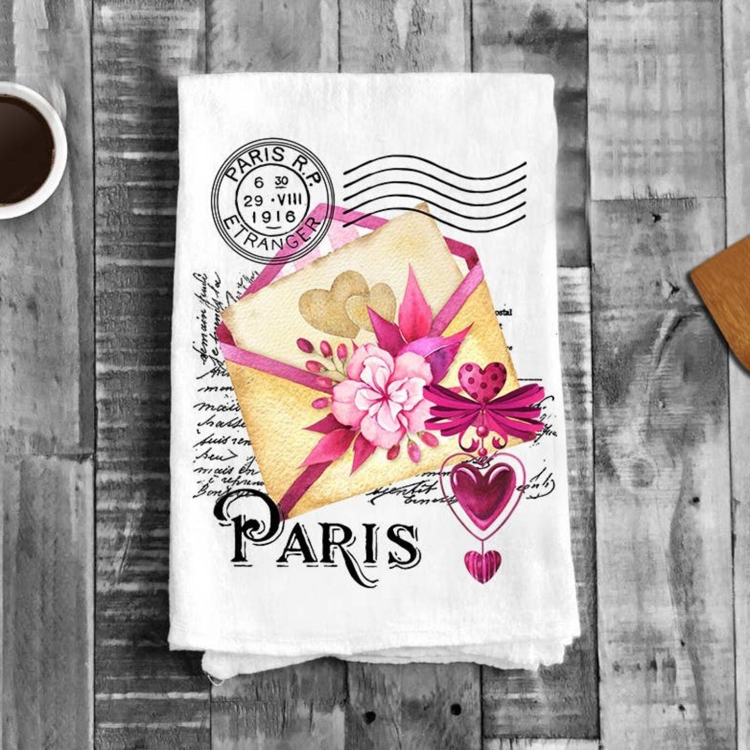 Valentine Paris Love Letter Flour Sack Cotton Tea Towels