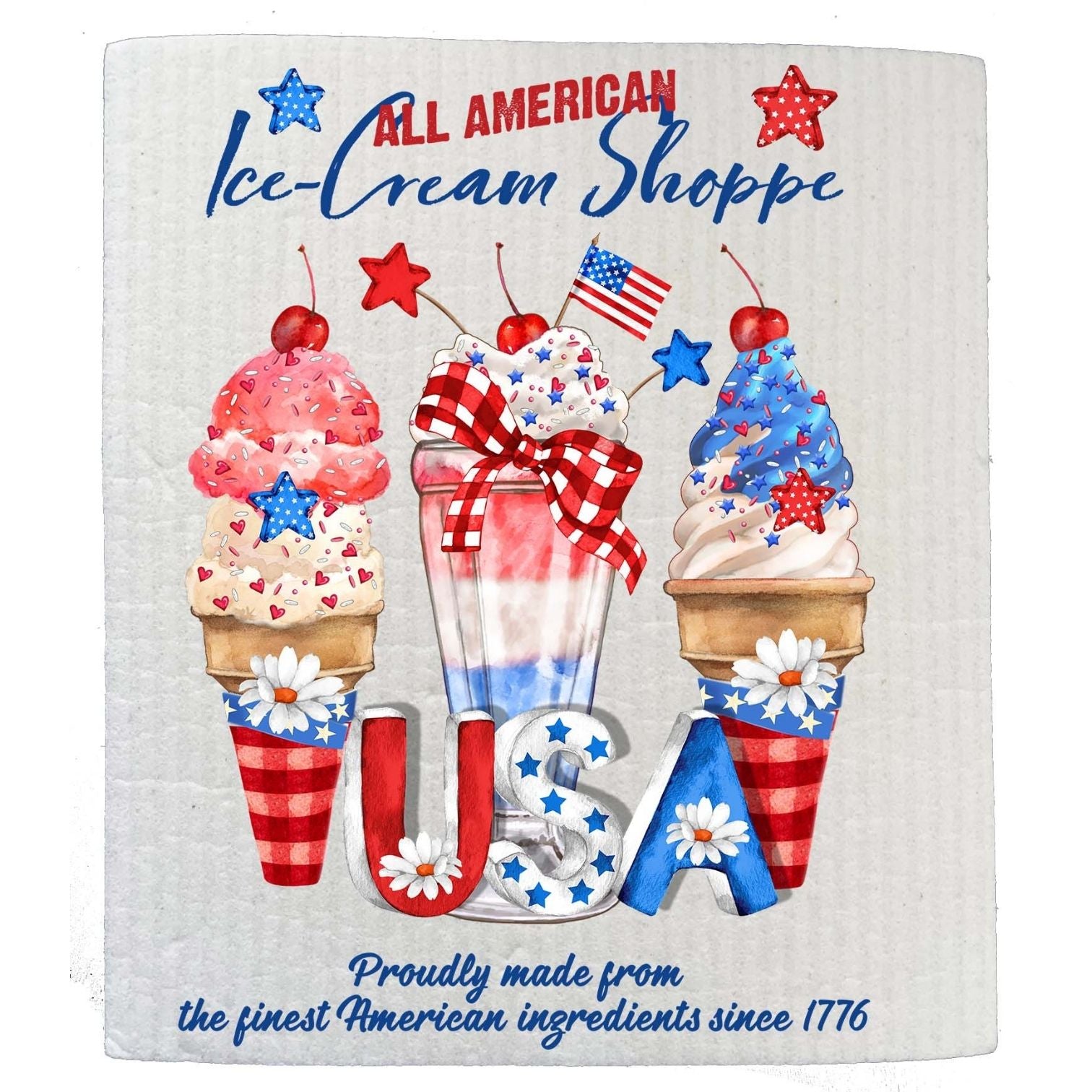 All American Ice Cream Patriotic USA Kitchen SWEDISH DISH CLOTH
