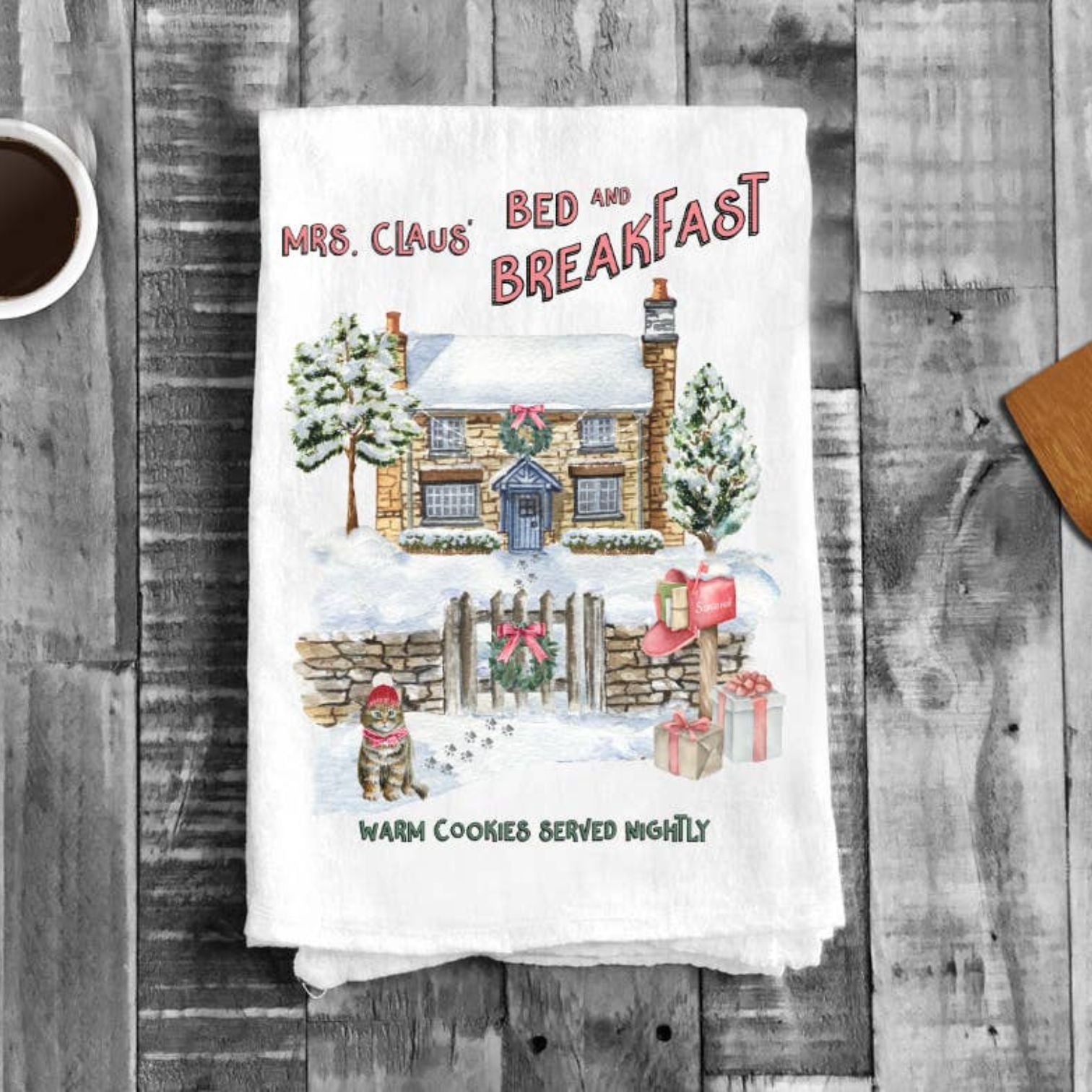 Christmas Mrs Claus Bed & Breakfast Cotton Tea Towel Kitchen