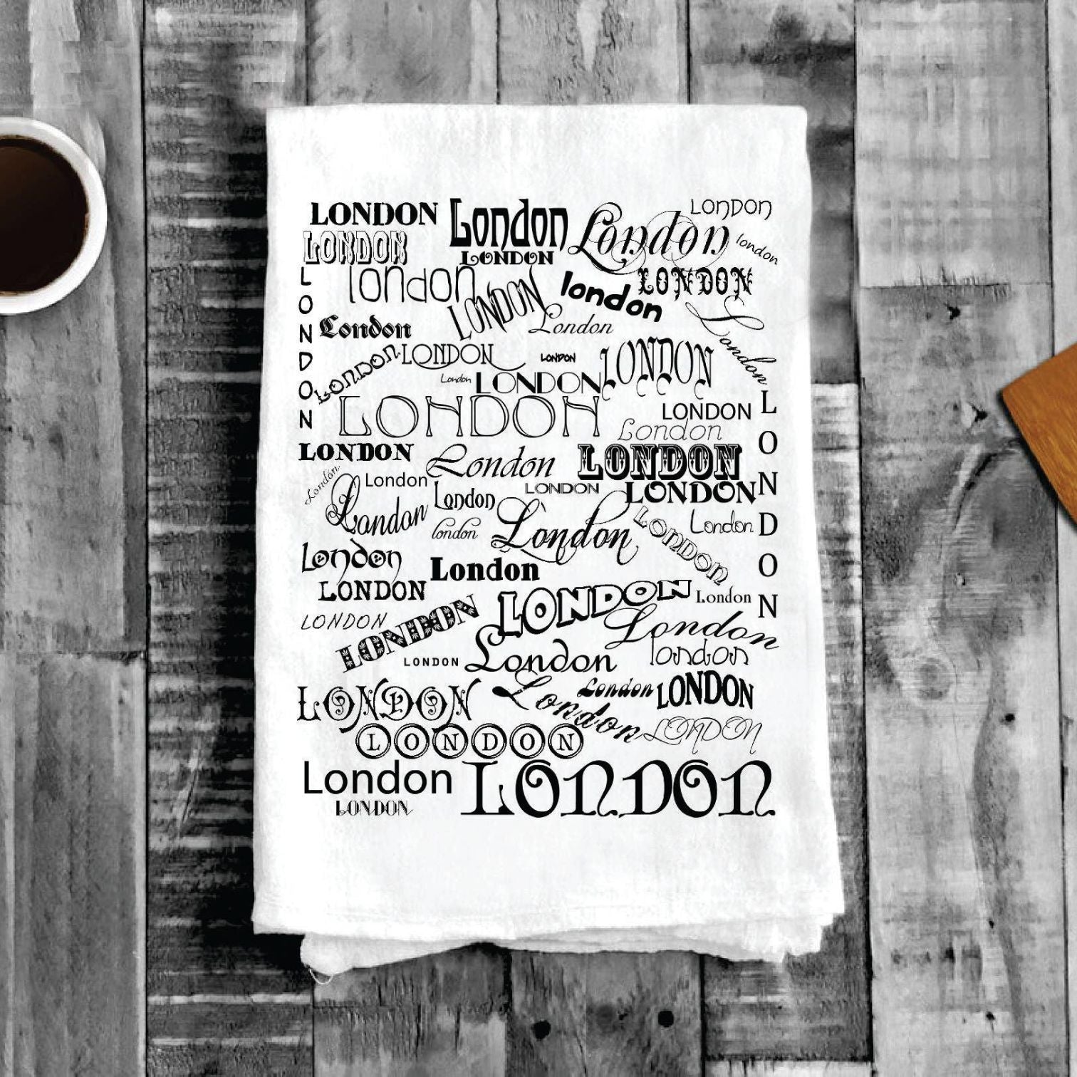 London Scatter Words, Cotton Tea Towels