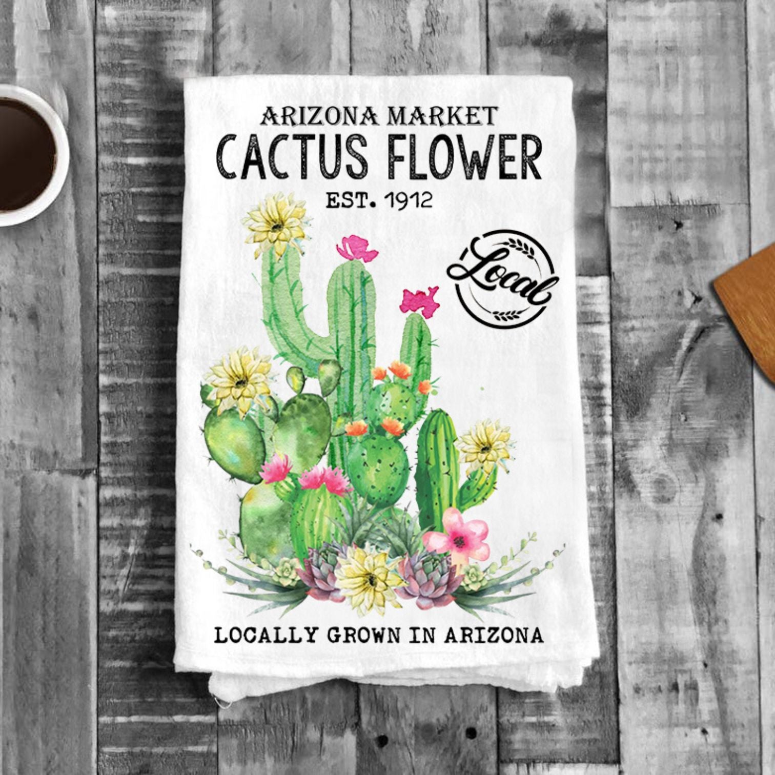 Arizona State Cactus Flower Souvenir Flour Sack Tea Towel