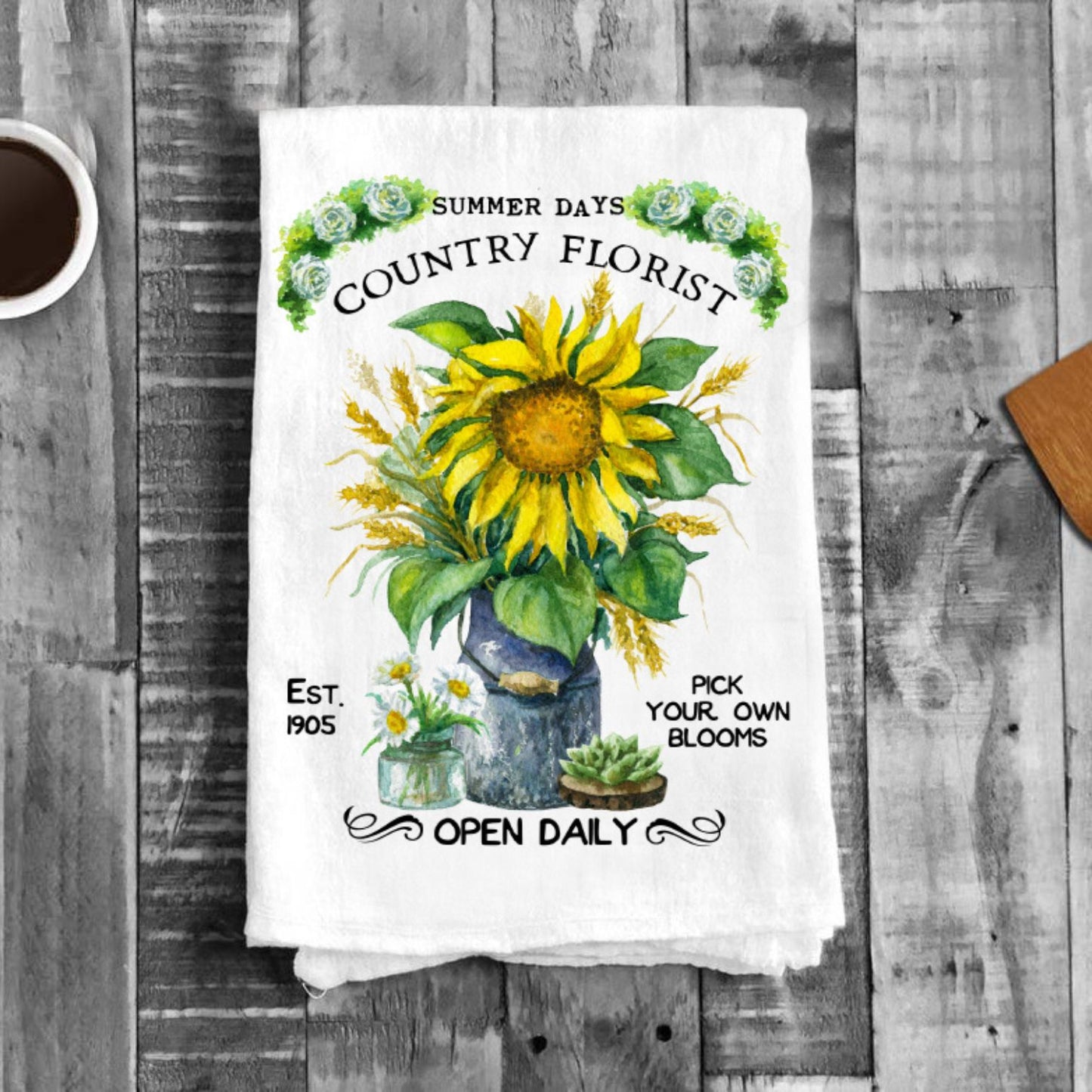 Country Florist Summer Sunflower Kitchen Cotton Tea Towels