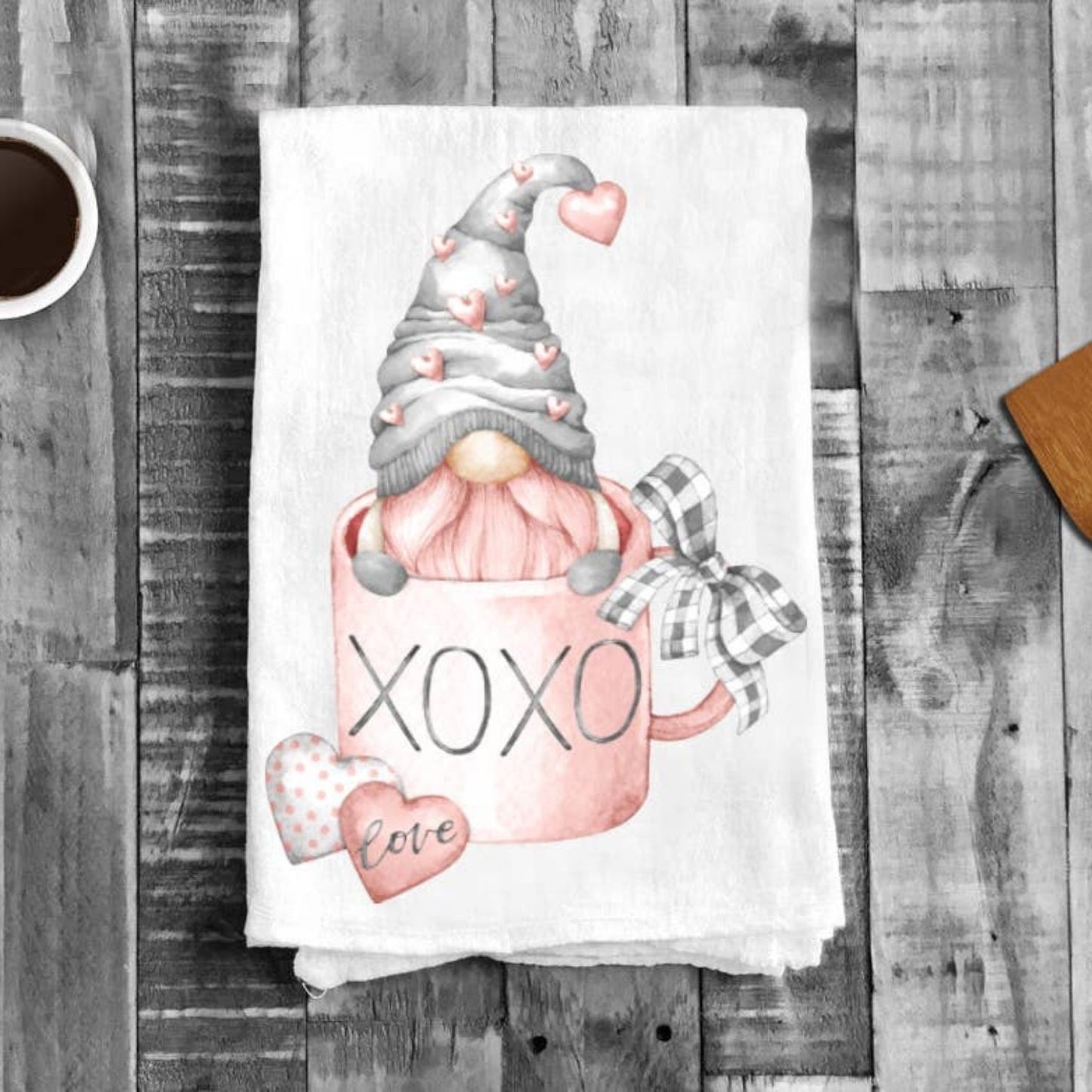 Valentine Gnome Love Coffee Cup Flour Sack Cotton Tea Towels