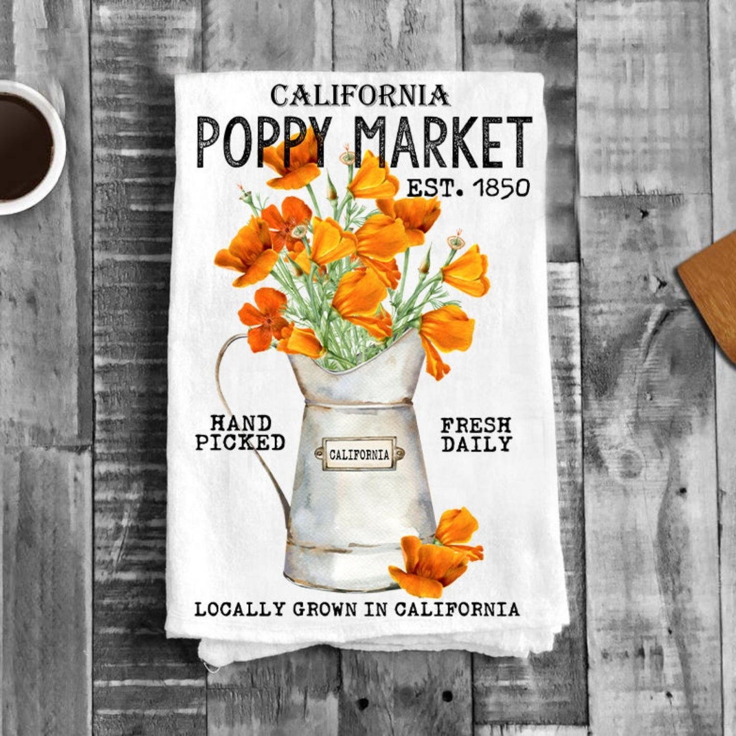 California State Flower Poppy Souvenir Flour Sack Tea Towel