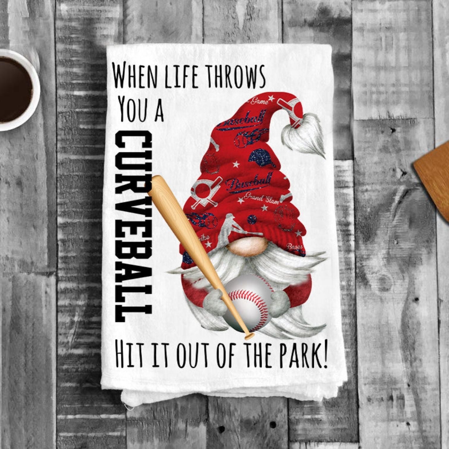 Gnome Baseball Red & Blue Team Colors Flour Sack Tea Towel
