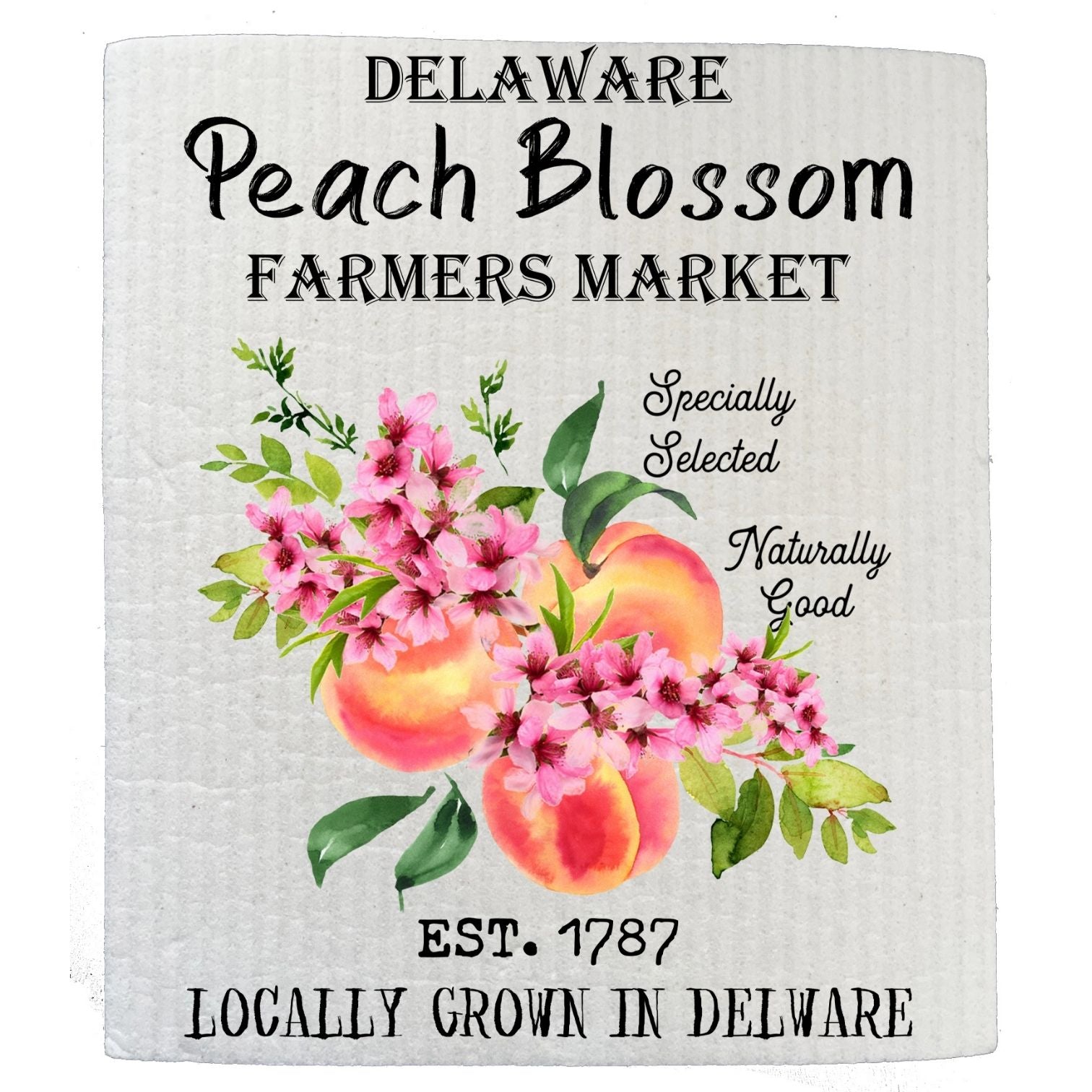 Delaware State Flower Peach Blossom Souvenir SWEDISH DISH CLOTH | Jessy Lane