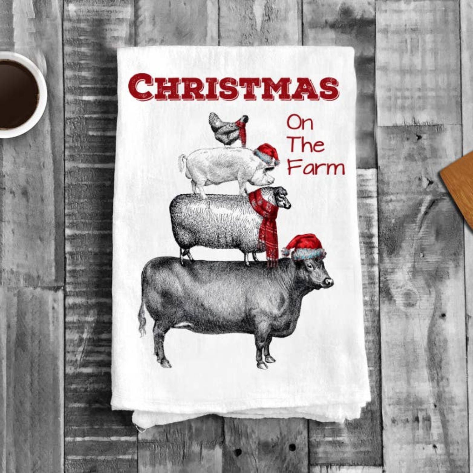 Christmas on the Farm Chicken Pig Sheep, Cotton Tea Towels