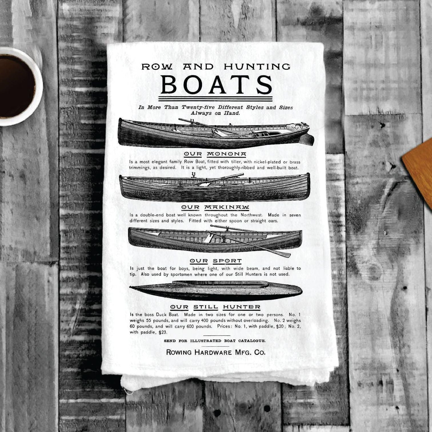 Row and Hunting Boats, Cotton Tea Towels