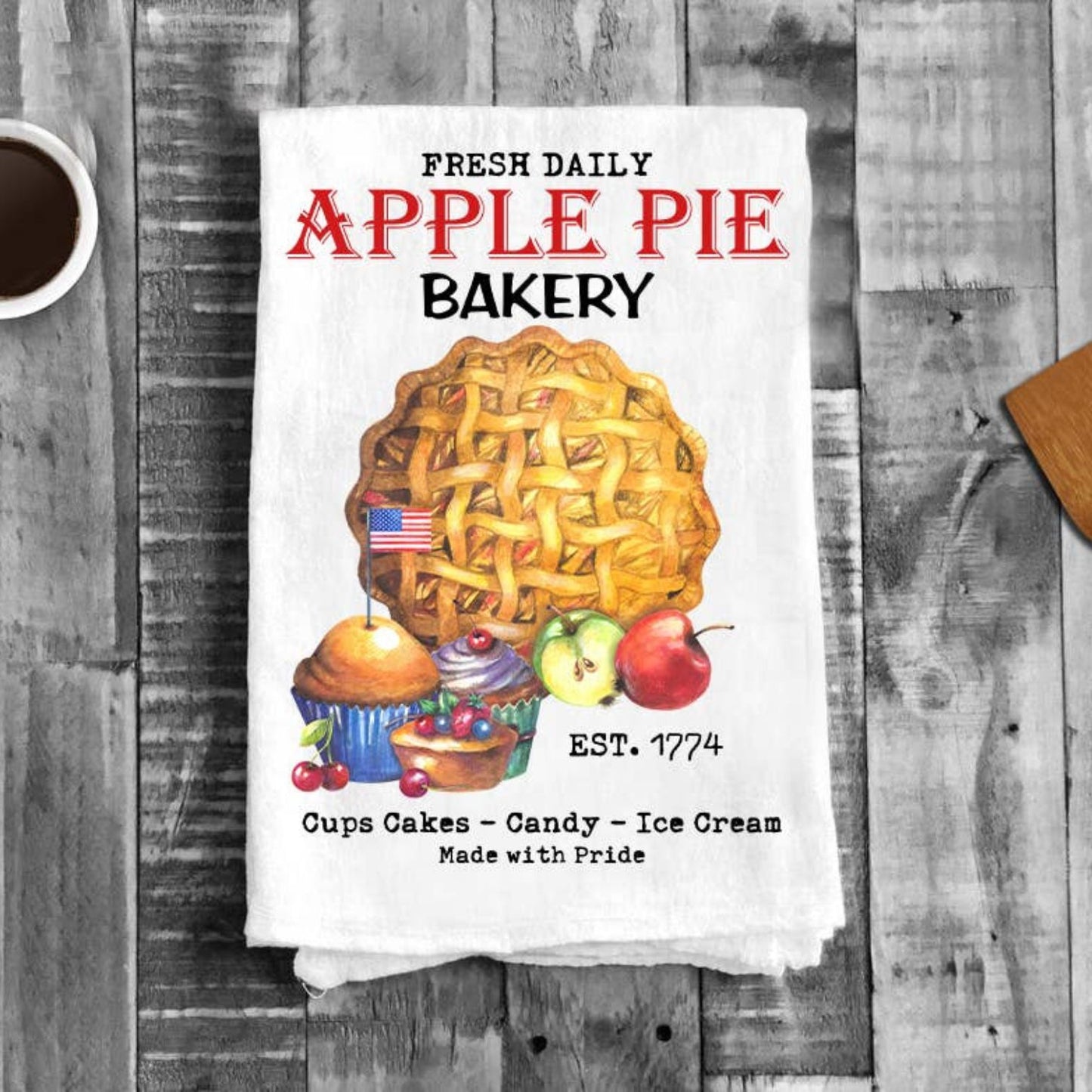 Patriotic Apple Pie Bakery Flour Sack Tea Towel