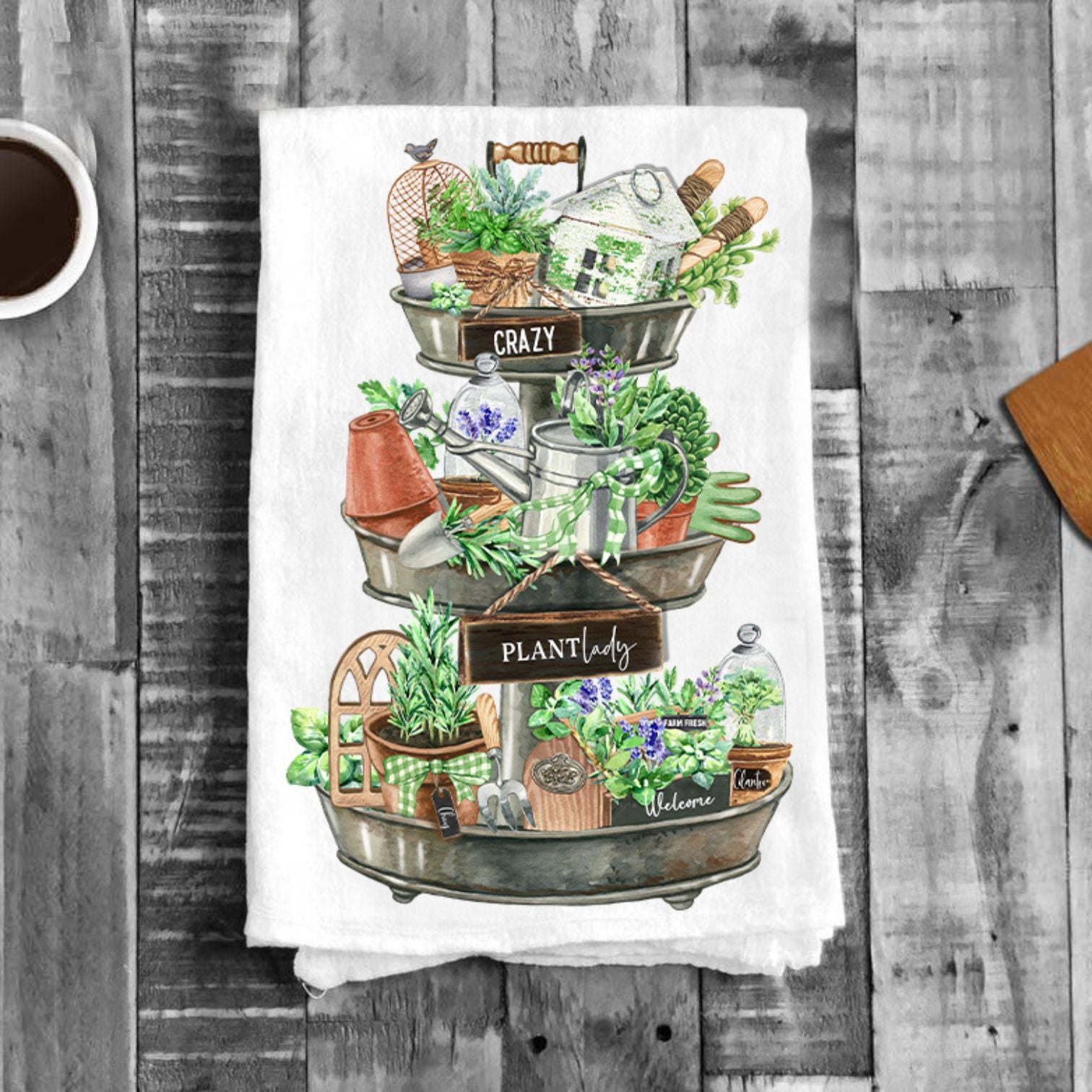 Crazy Plant Lady 3 Tier Tray Herbs Flour Sack Tea Towel