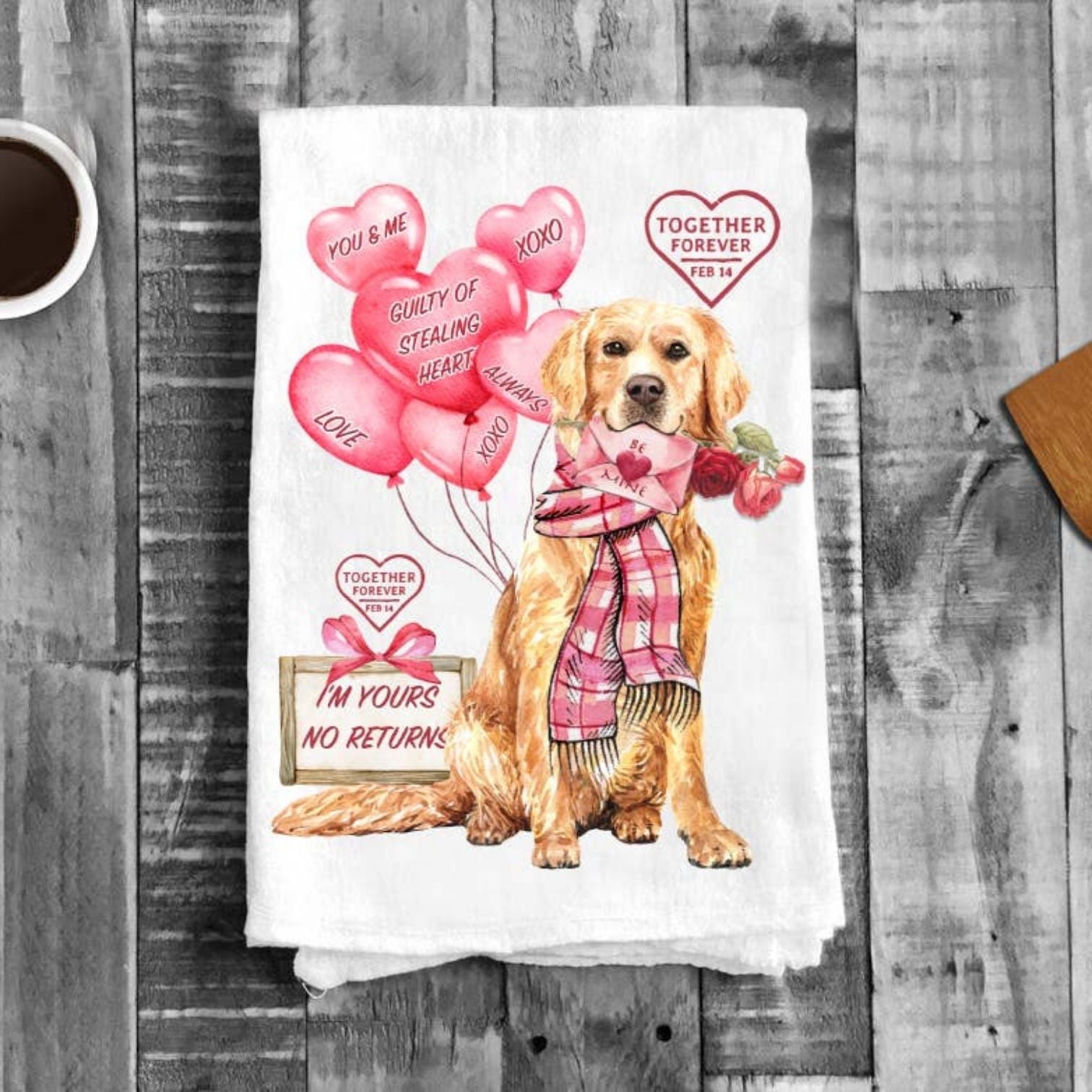Valentine Dog Love Forever Flour Sack Cotton Tea Towels