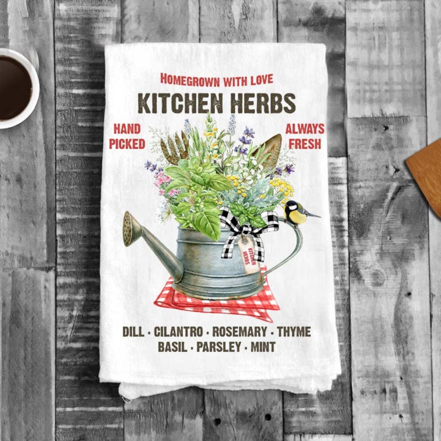 Homegrown Kitchen Herbs Basil Cotton Flour Sack Tea Towels