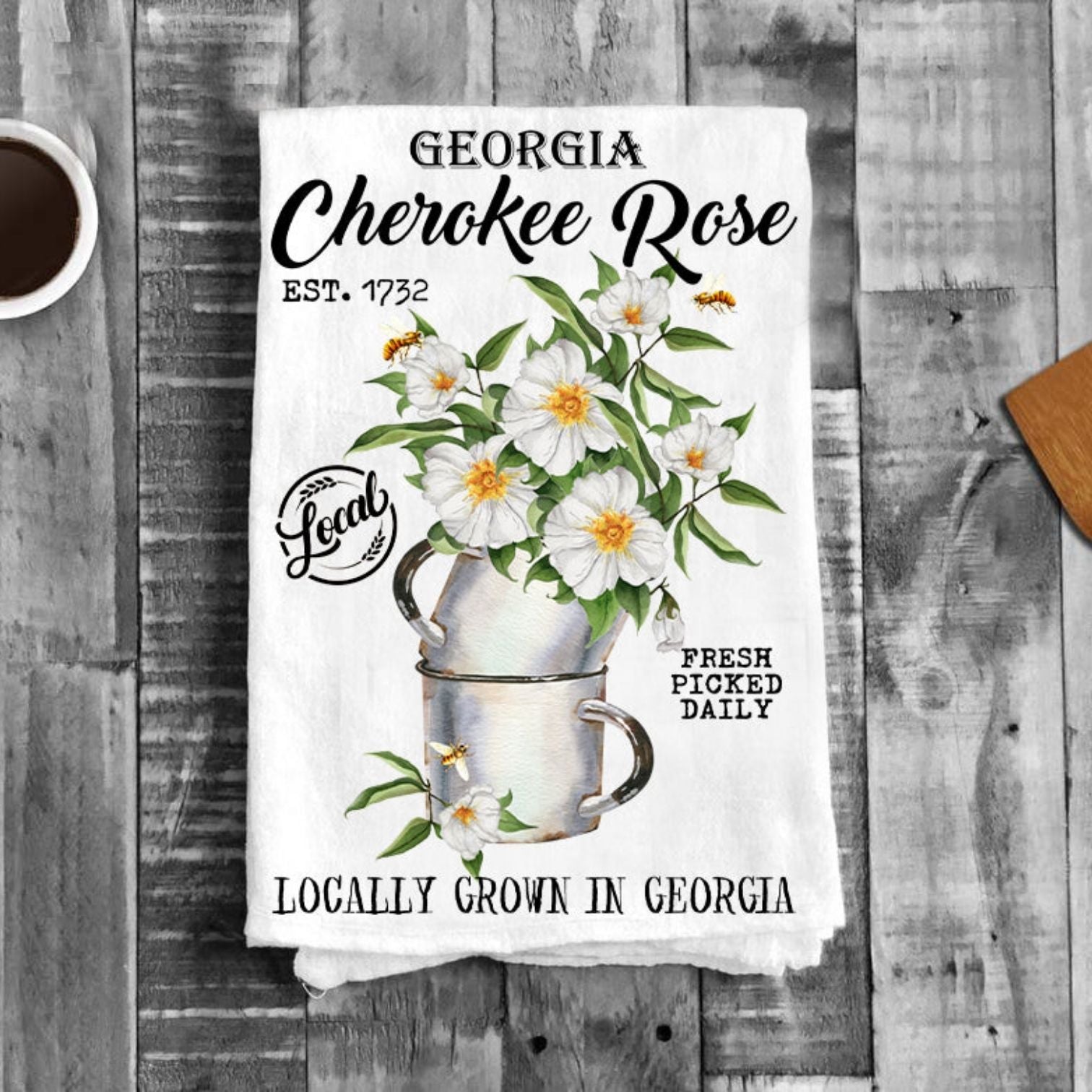 Georgia State Flower Cherokee Rose Souvenir Flour Sack Tea Towel | Jessy Lane
