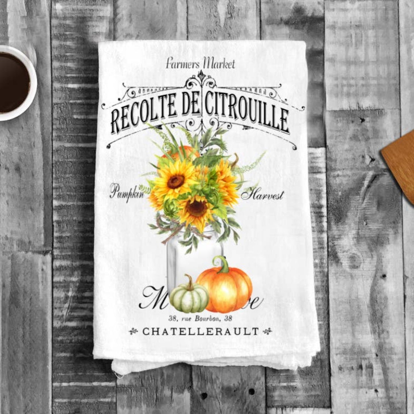 Fall Autumn Pumpkin Harvest French Cotton Tea Towels Kitchen