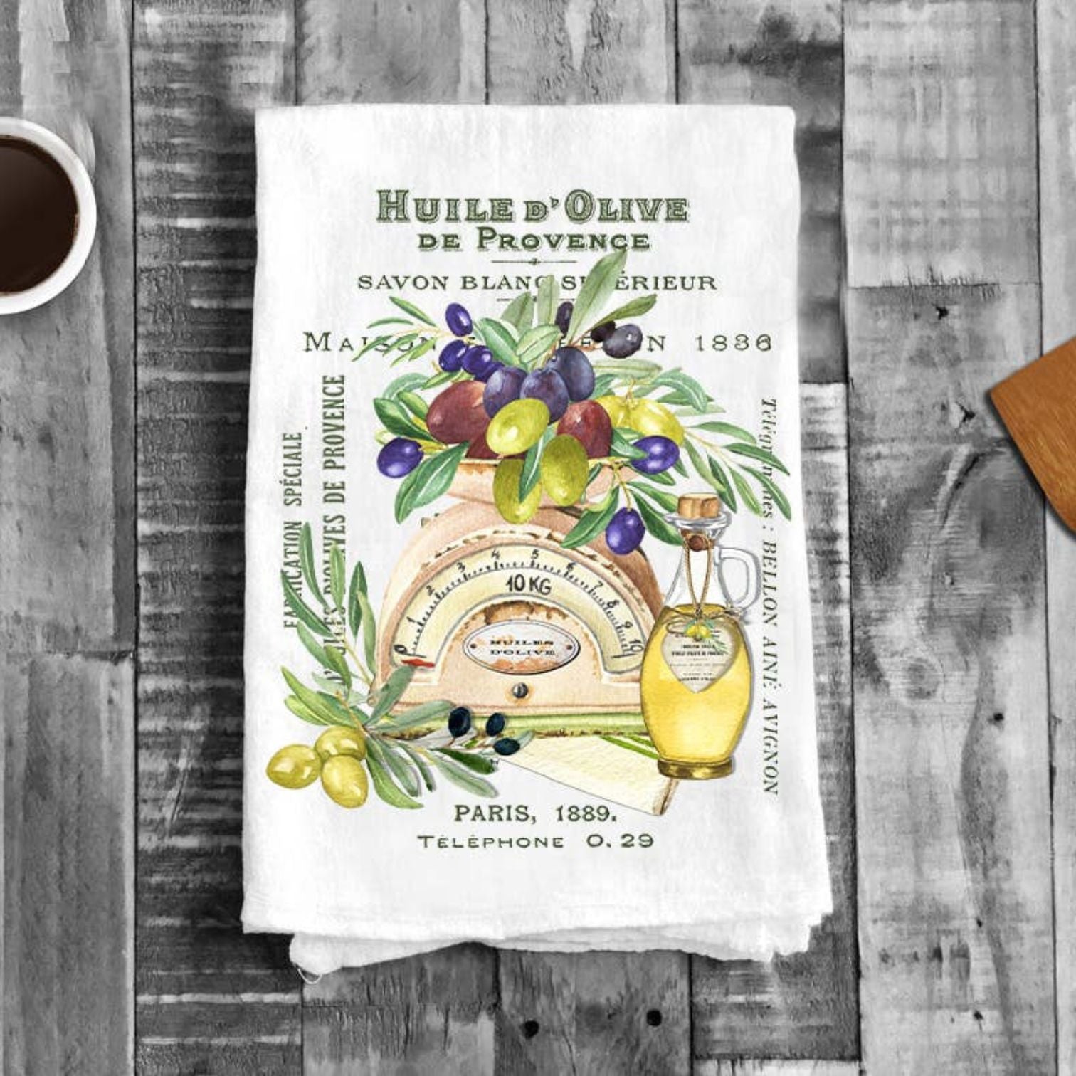 French Paris Huile D Olives Cotton Flour Sack Tea Towels