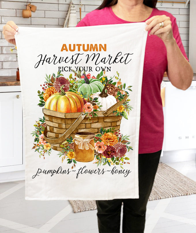 Fall Autumn Harvest Market Pumpkin Kitchen Terry Towel