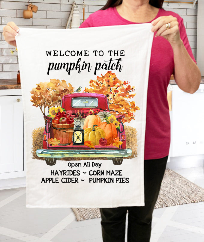 Fall Autumn Pumpkin Pick Up Truck Kitchen Terry Towel