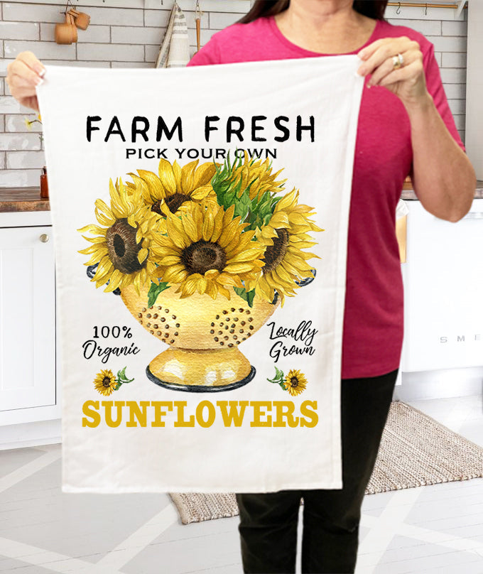 Farm Fresh Fall Autumn Sunflowers Kitchen Terry Towel