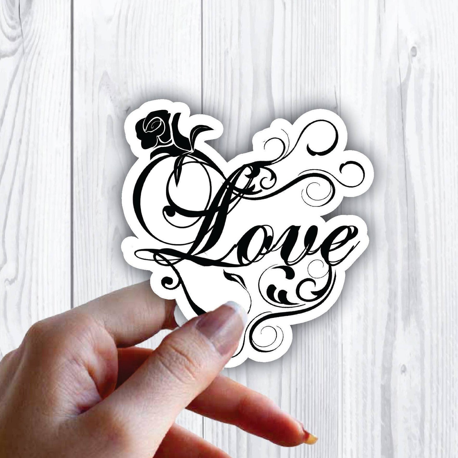 Love Heart Rose Fancy Swirls Sticker