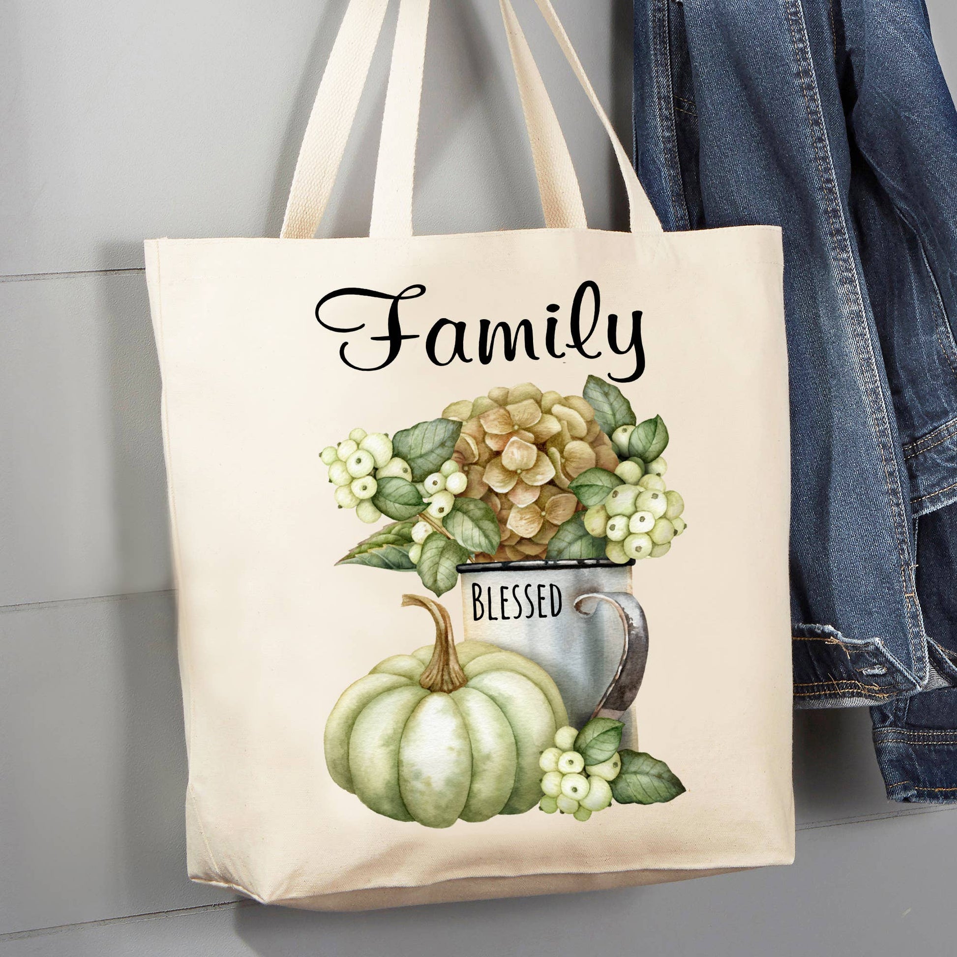 Family Fall Autumn Pumpkin 12 oz Canvas Tote Bag