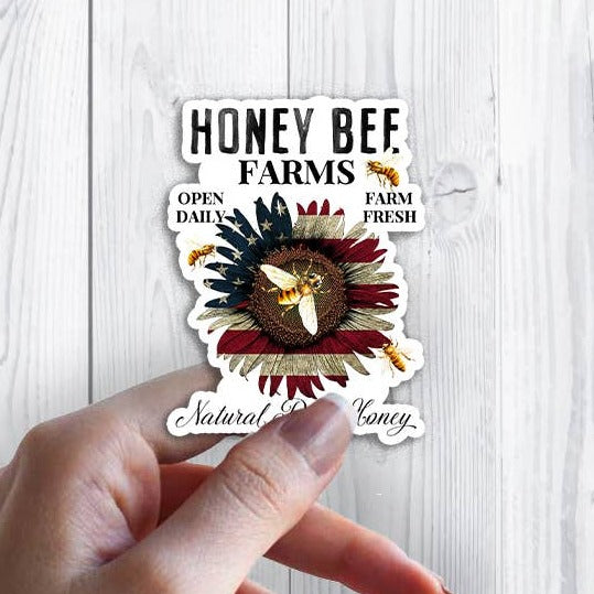 Honey Bee Patriotic Sunflower Sticker