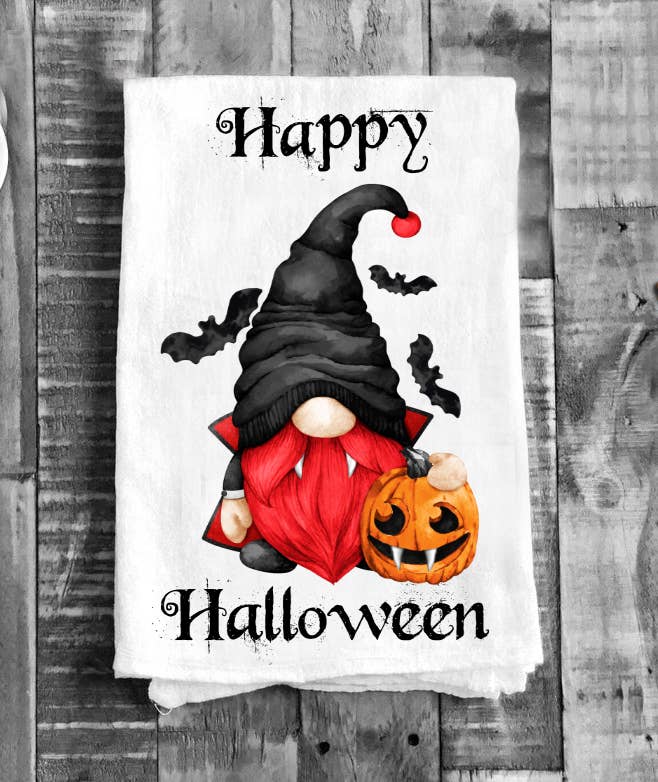 Gnome Dracula Happy Halloween Cotton Tea Towel