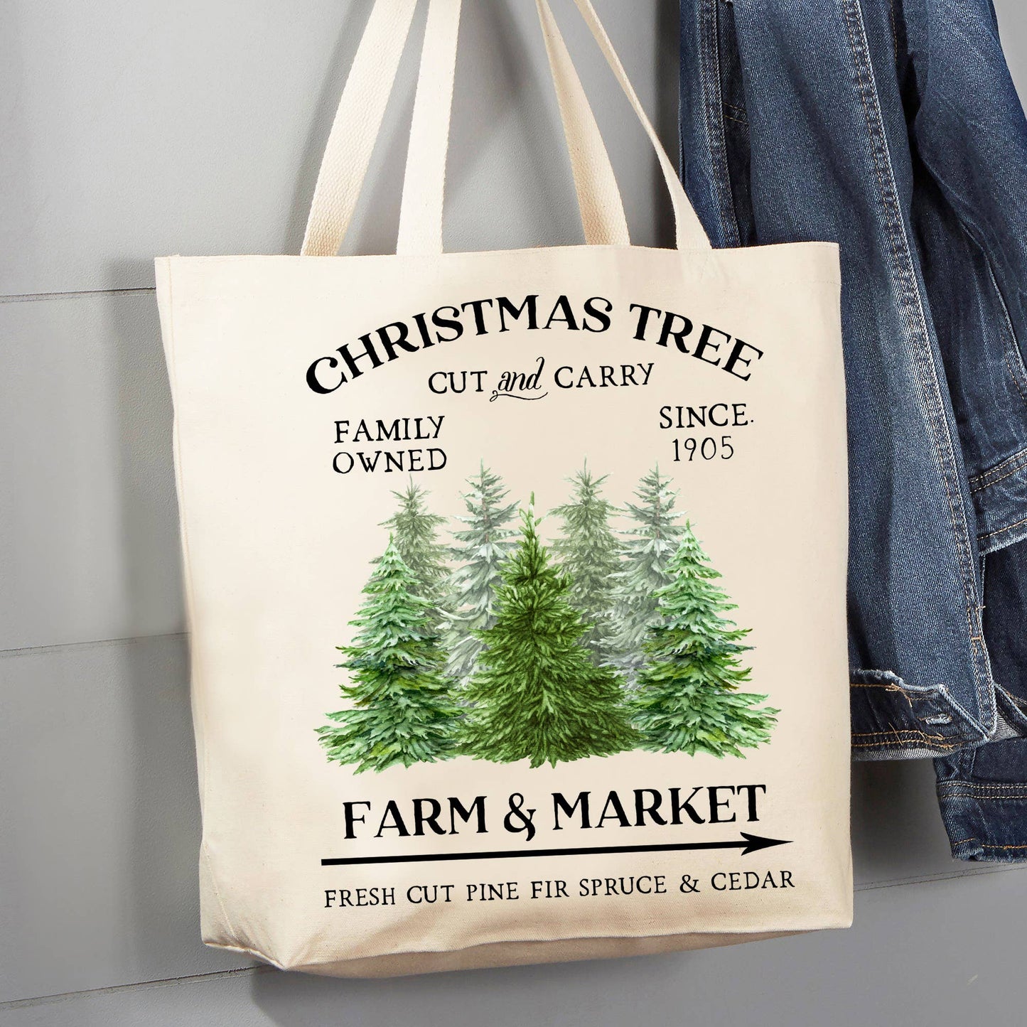 Christmas Tree Farm & Market 12 oz Canvas Tote Bag