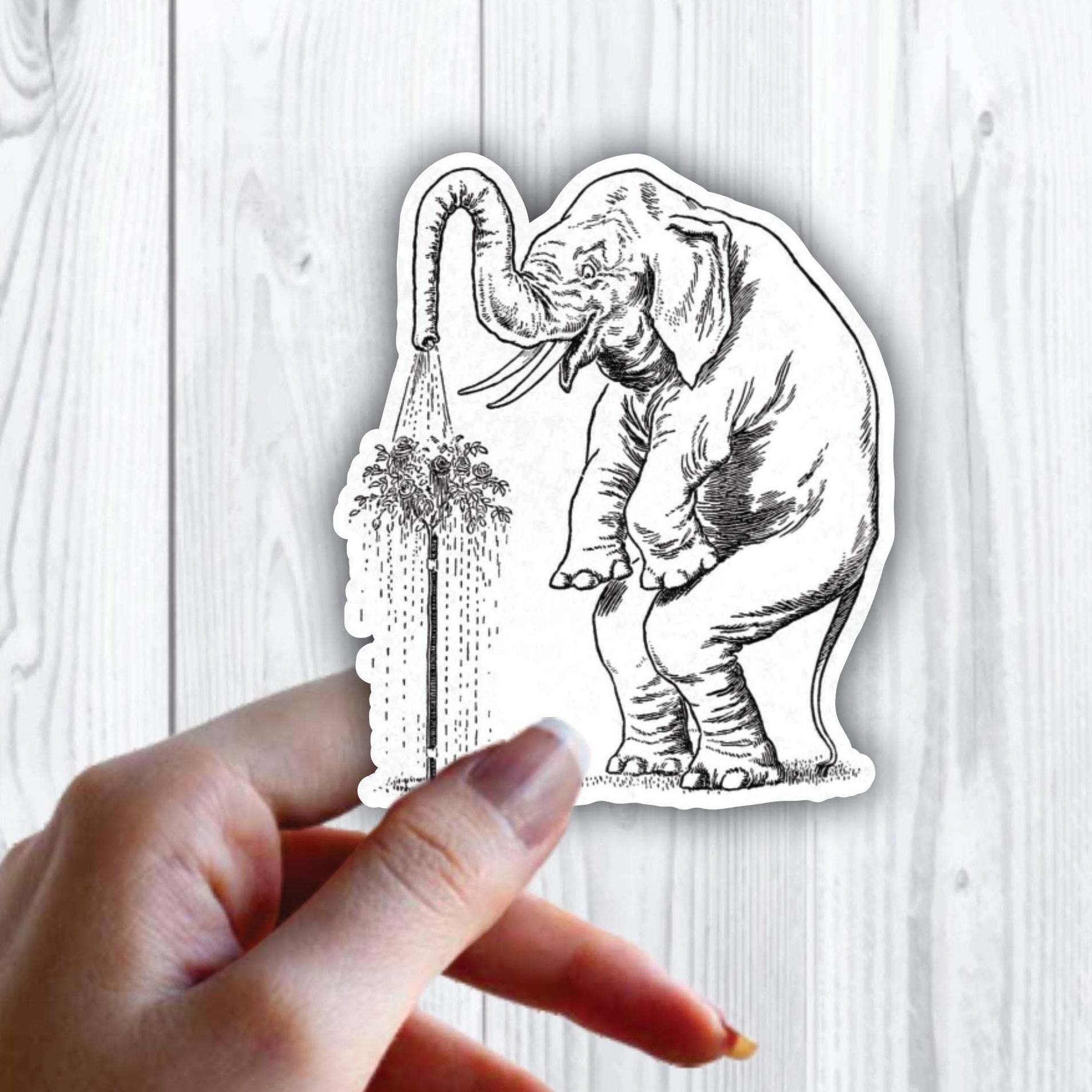 Elephant Watering Tree Cartoon Sticker
