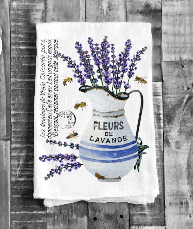 Farmhouse Lavender Fleurs Paris Kitchen Cotton Tea Towels