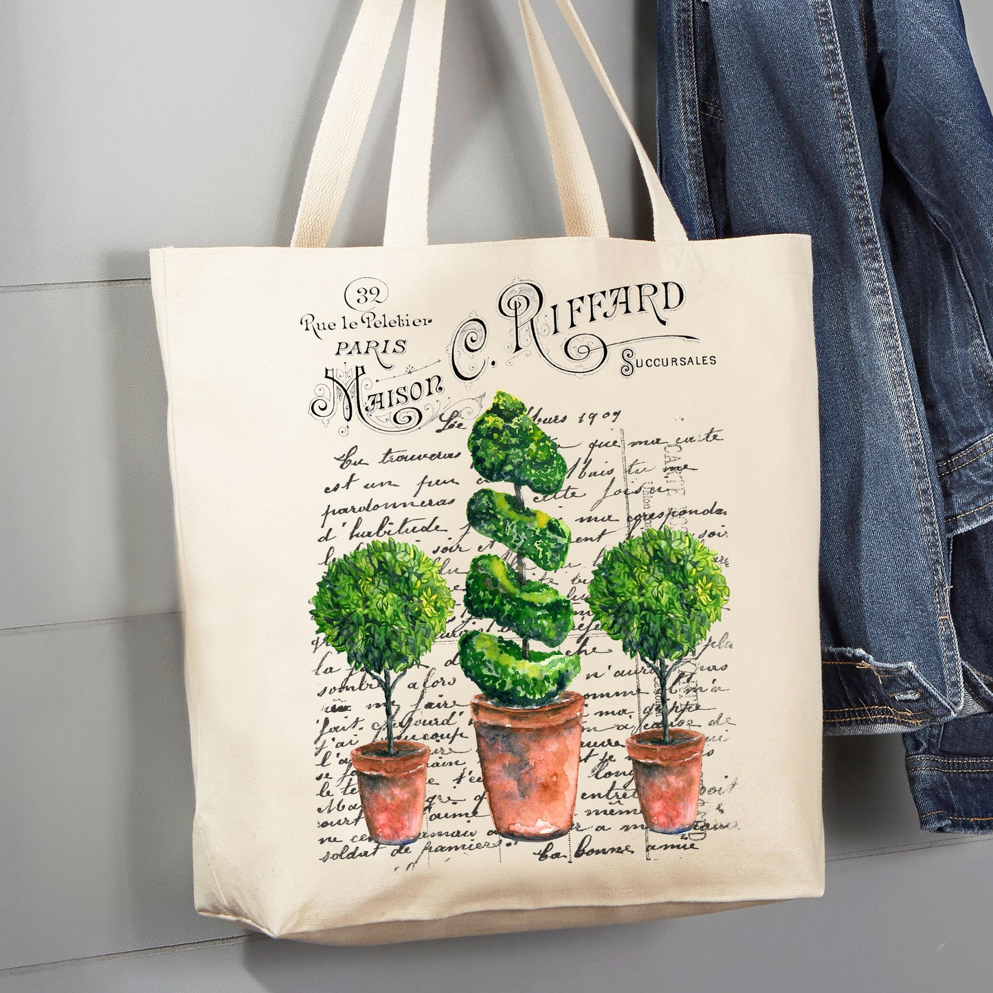 Vintage French Topiary Trees Canvas Tote Bag