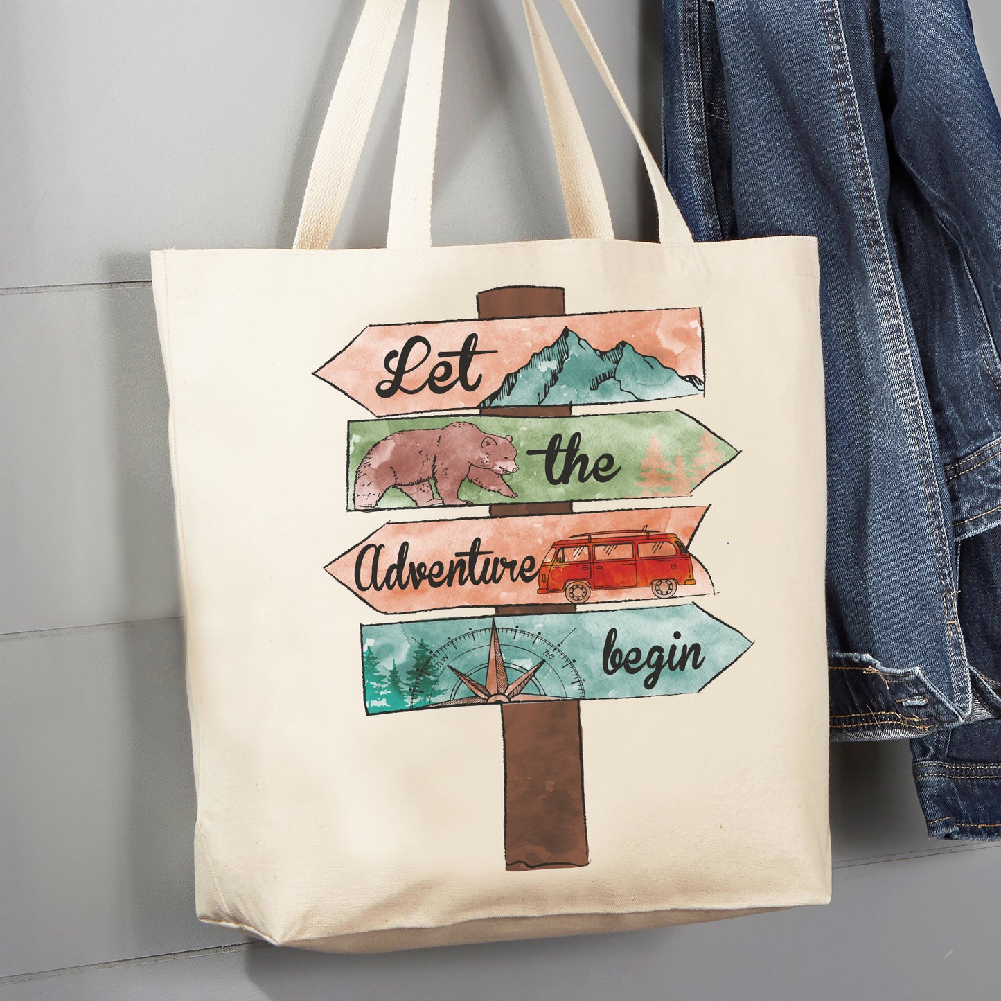 Let Adventure Begin camping hiking traveling Canvas Tote Bag