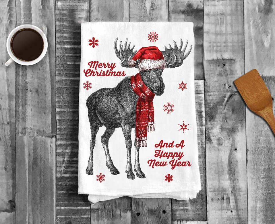 Merry Christmas Happy New Year Cotton Tea Towels