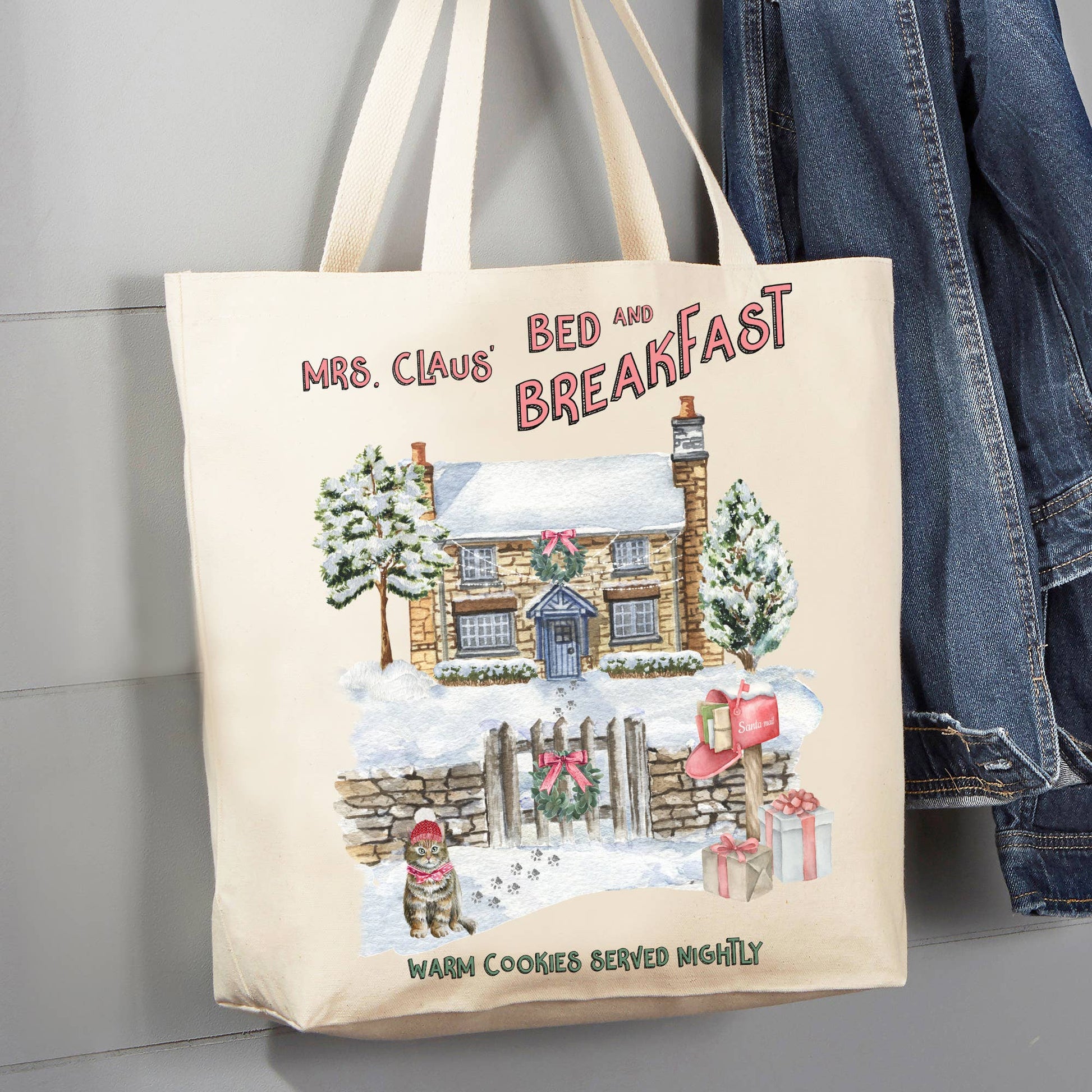 Christmas Mrs Claus Bed & Breakfast 12 oz Canvas Tote Bag
