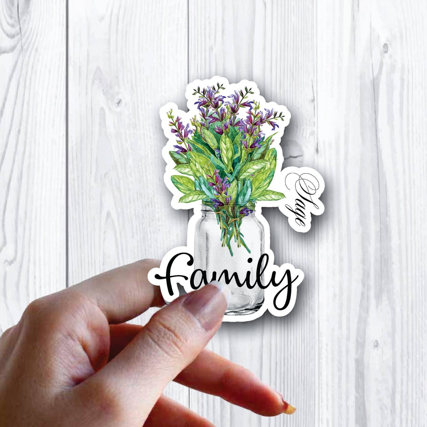 Family Flowers Mason Jar Sage Fancy Sticker
