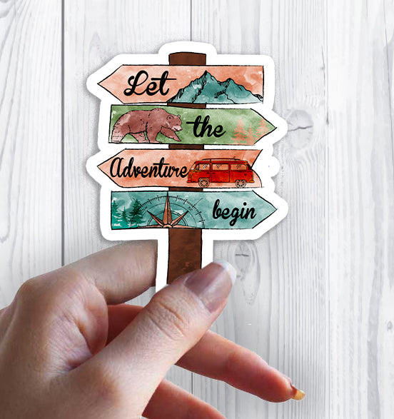Let Adventure Begin camping hiking traveling Sticker Decal