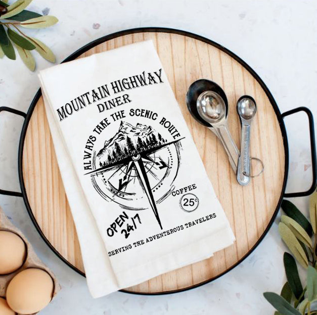 Moutain Highway Diner Always Take the Scenic Route Tea Towel