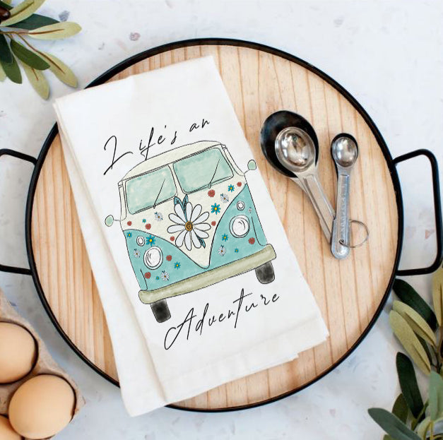 Life is an Adventure VW Bus Hippie Tea Towel