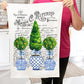 Blue & White Chinoiserie Topiaries Trees Cotton Kitchen Terry Cloth Towels