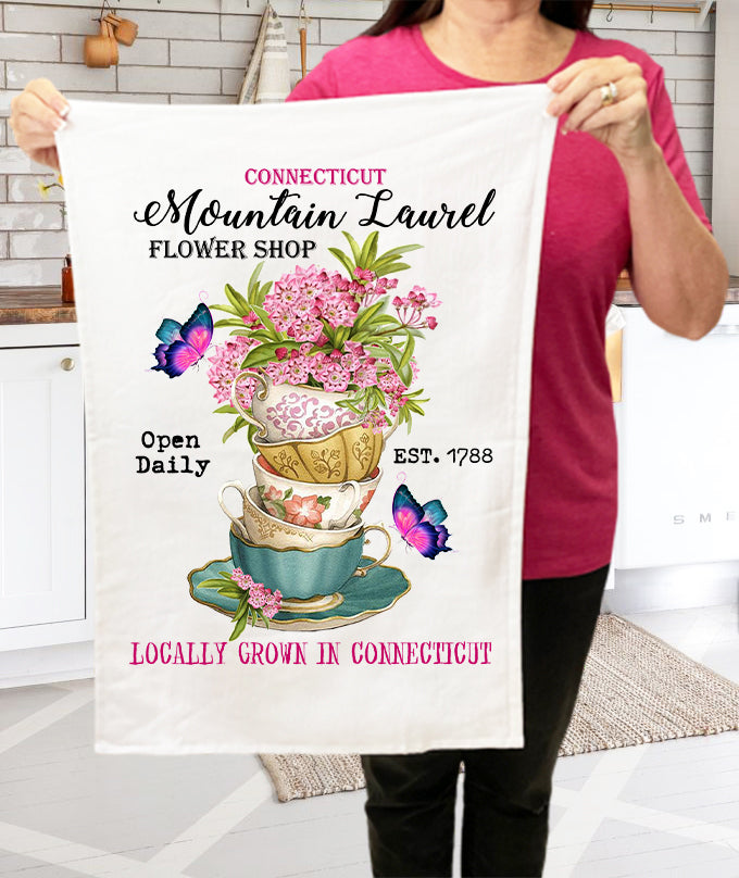 Connecticut State Flower Mountain Laurel Souvenir Cotton Terry Towel