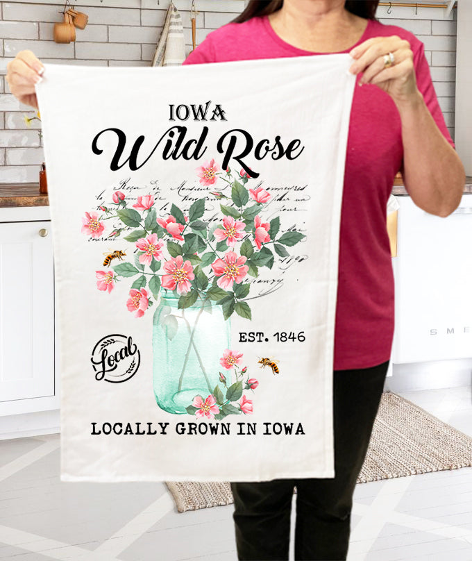 Iowa State Flower Wild Rose Souvenir Cotton Terry Towel
