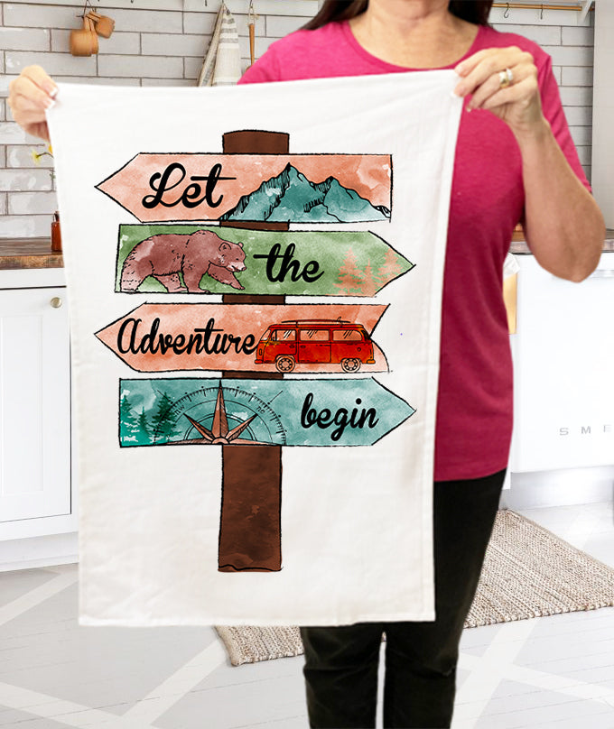 Let Adventure Begin camping hiking traveling Cotton Terry Towel