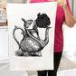 Tea Pot with Flowers, Cotton Terry Towels